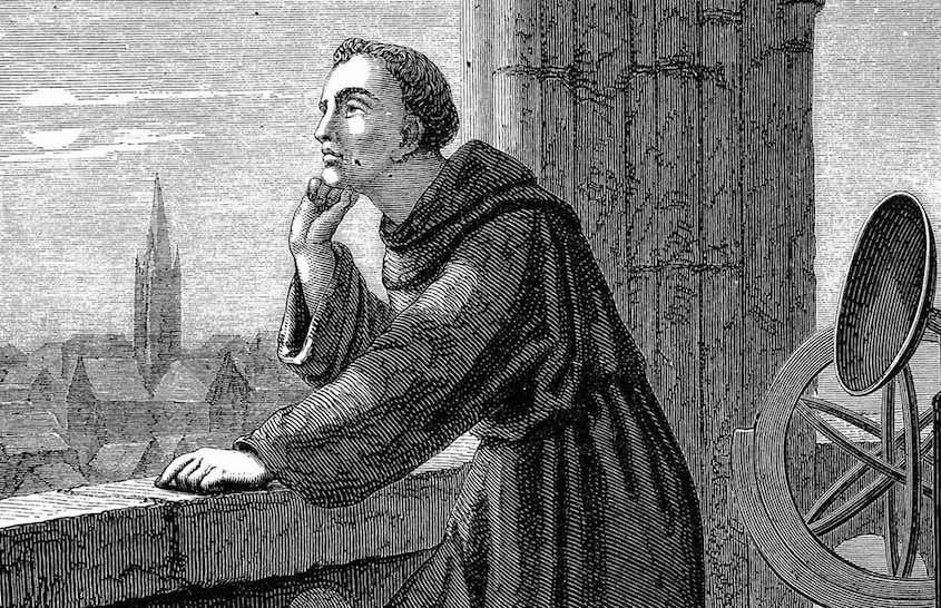 Artist Jan Verhas illustrated Roger Bacon observing stars from Oxford. Astronomy was just one of the many areas of science Bacon explored as he compiled encyclopedias of scientific knowledge. Wikimedia